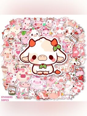 50 Strawberry Cow Stickers